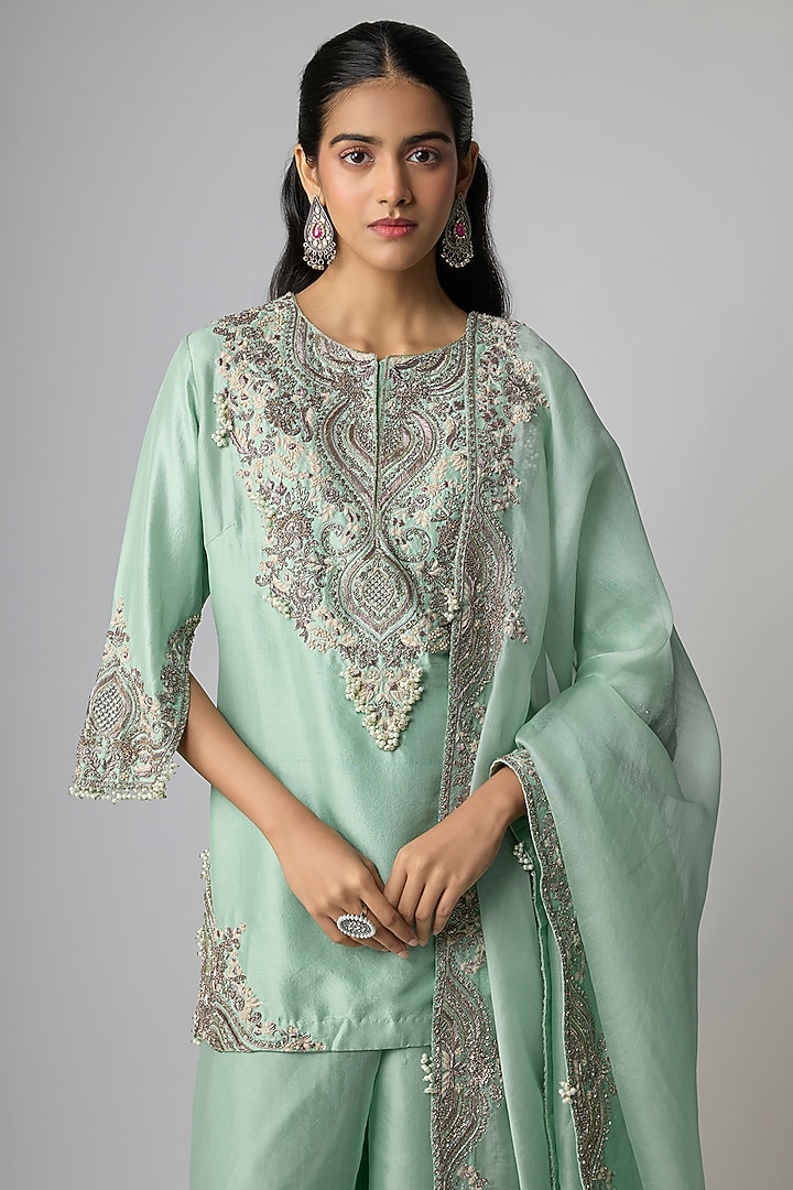 Aqua Silk Wedding Sharara Set by Prisho at Pernia's Pop Up Shop