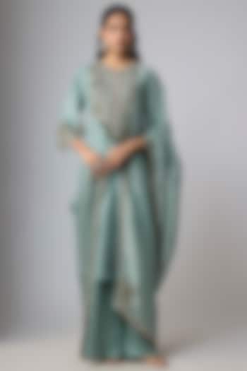 Aqua Silk Kurta Set by Prisho at Pernia's Pop Up Shop