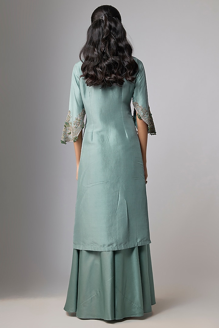 Aqua Silk Kurta Set by Prisho at Pernia's Pop Up Shop