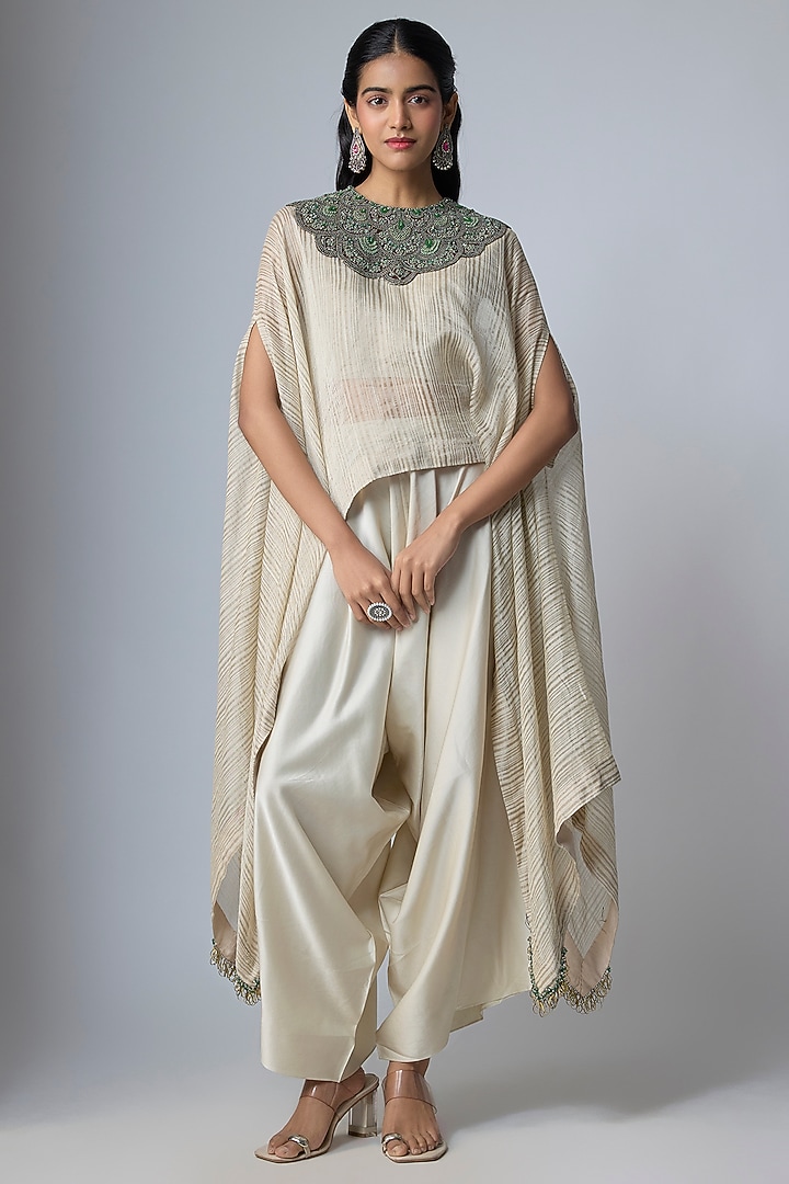 Off-White Tissue Kaftan Set by Prisho at Pernia's Pop Up Shop