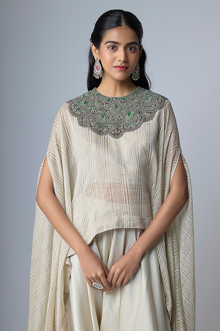 Off-White Tissue Kaftan Set by Prisho at Pernia's Pop Up Shop