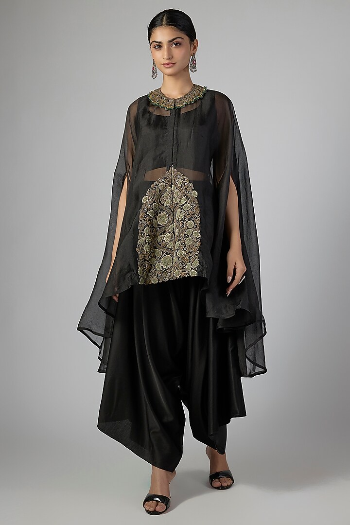 Black Organza Kaftan Set by Prisho at Pernia's Pop Up Shop