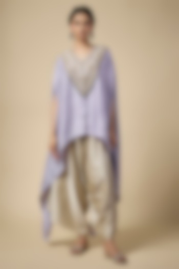 Lavender Silk Resham Work Kaftan Set by Prisho at Pernia's Pop Up Shop