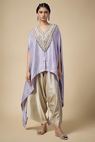 Lavender Silk Resham Work Kaftan Set by Prisho