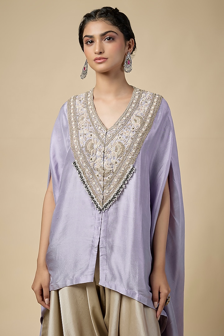 Lavender Silk Resham Work Kaftan Set by Prisho at Pernia's Pop Up Shop