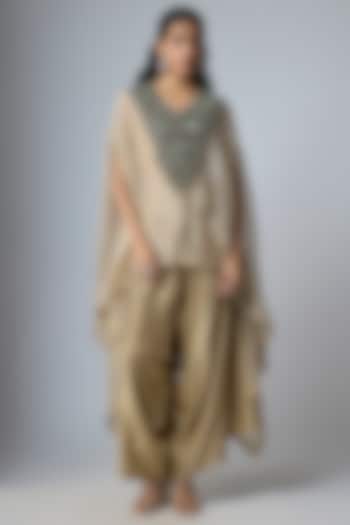 Beige Crushed Tissue Kaftan Set by Prisho at Pernia's Pop Up Shop