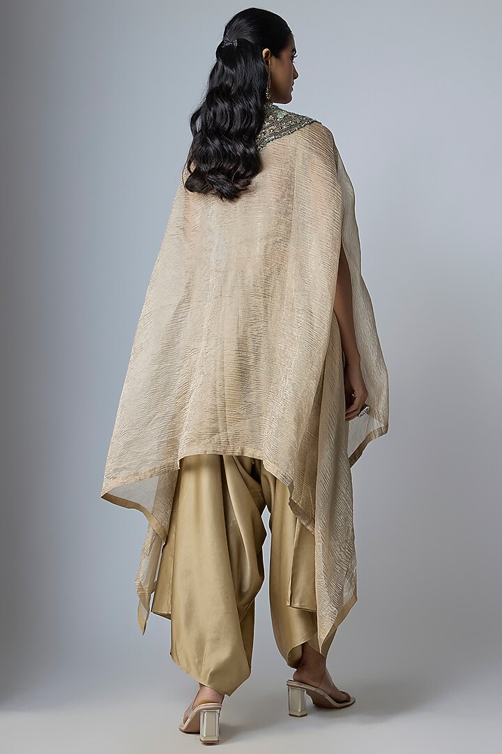 Beige Crushed Tissue Kaftan Set by Prisho at Pernia's Pop Up Shop