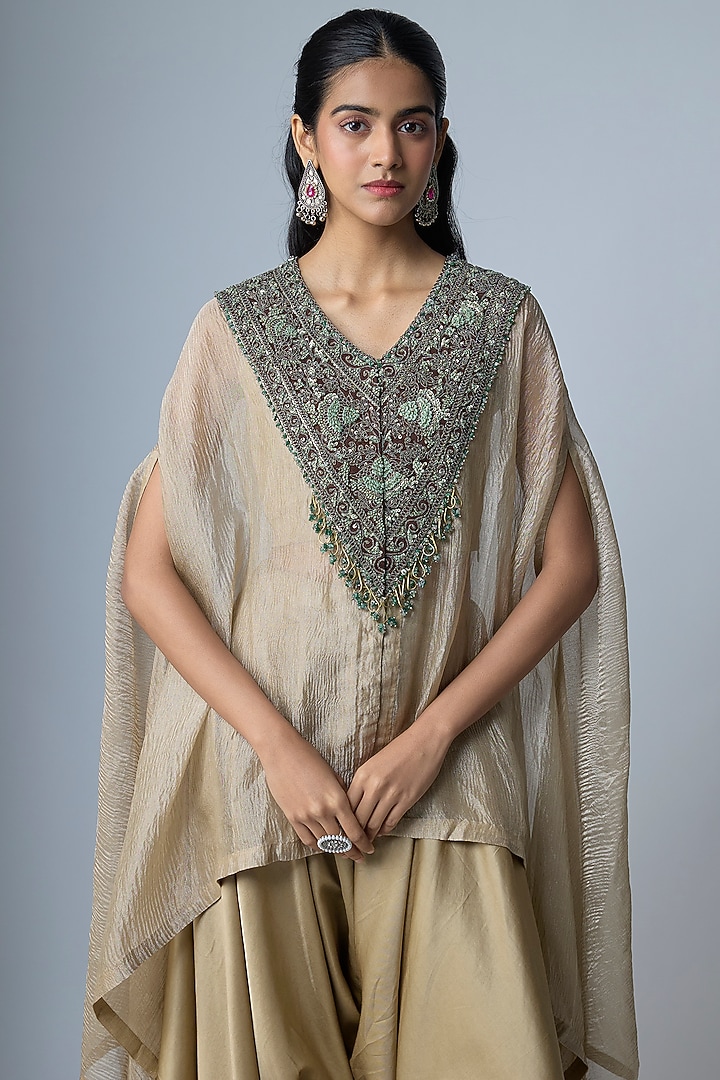 Beige Crushed Tissue Kaftan Set by Prisho at Pernia's Pop Up Shop