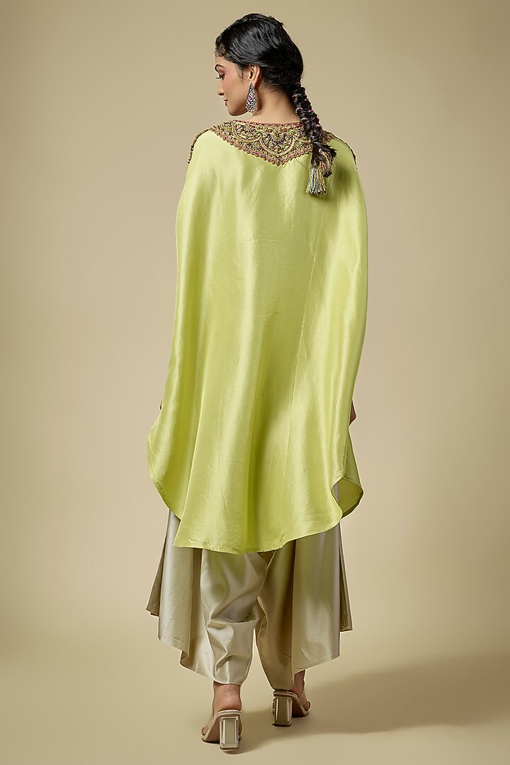 Lime Silk Thread Work Kaftan Set by Prisho at Pernia's Pop Up Shop