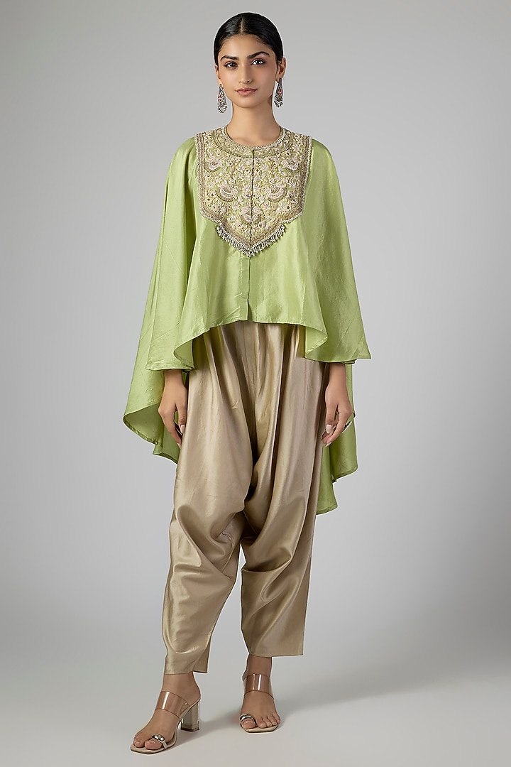Sea Green Silk Resham Work Kaftan Set by Prisho at Pernia's Pop Up Shop