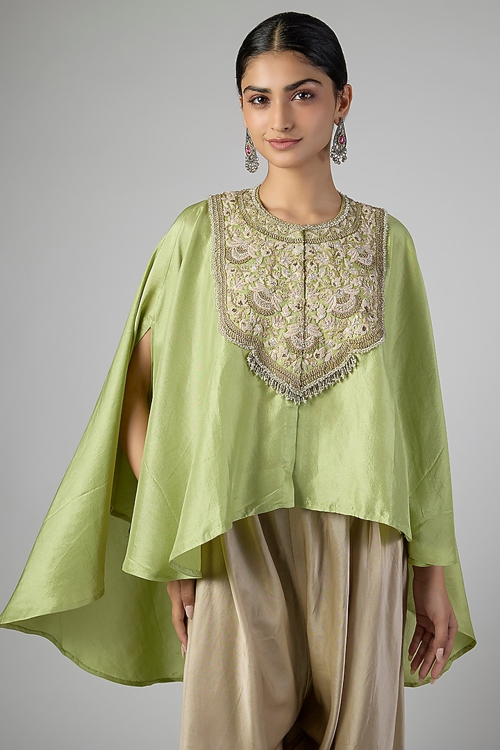 Sea Green Silk Resham Work Kaftan Set by Prisho at Pernia's Pop Up Shop