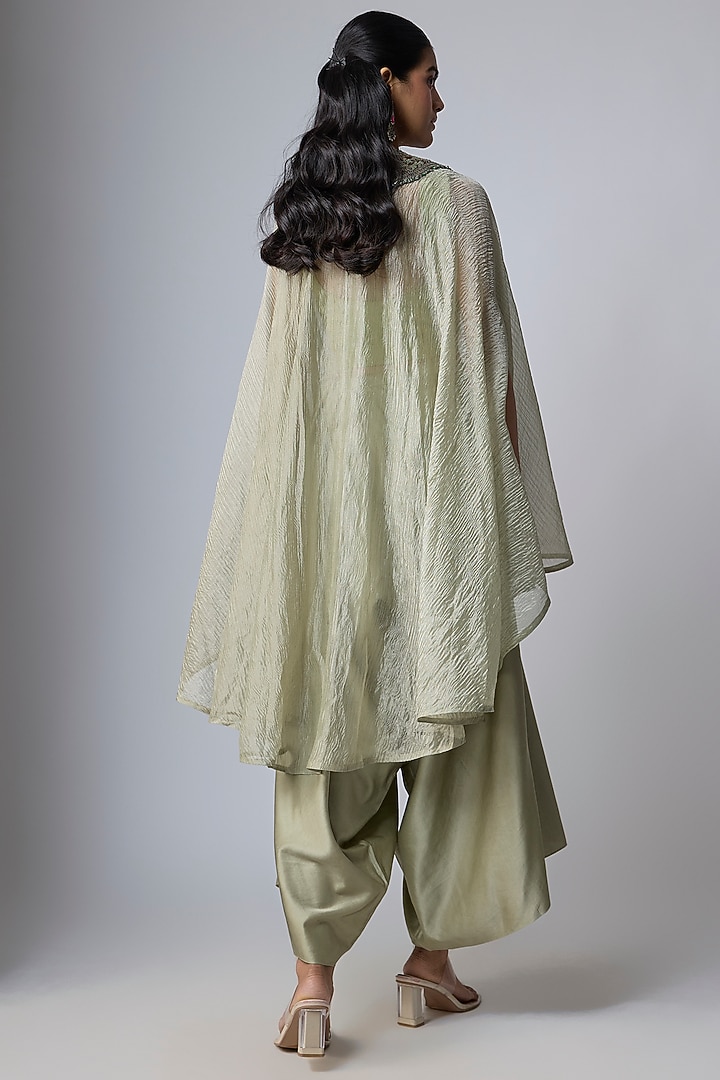 Blush Green Crushed Tissue Kaftan Set by Prisho at Pernia's Pop Up Shop