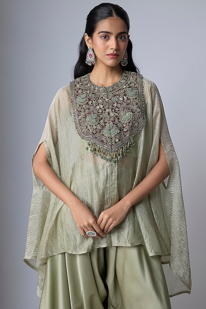 Blush Green Crushed Tissue Kaftan Set by Prisho at Pernia's Pop Up Shop
