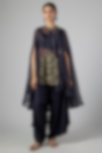 Royal Blue Organza Dori Work Kaftan Set by Prisho at Pernia's Pop Up Shop