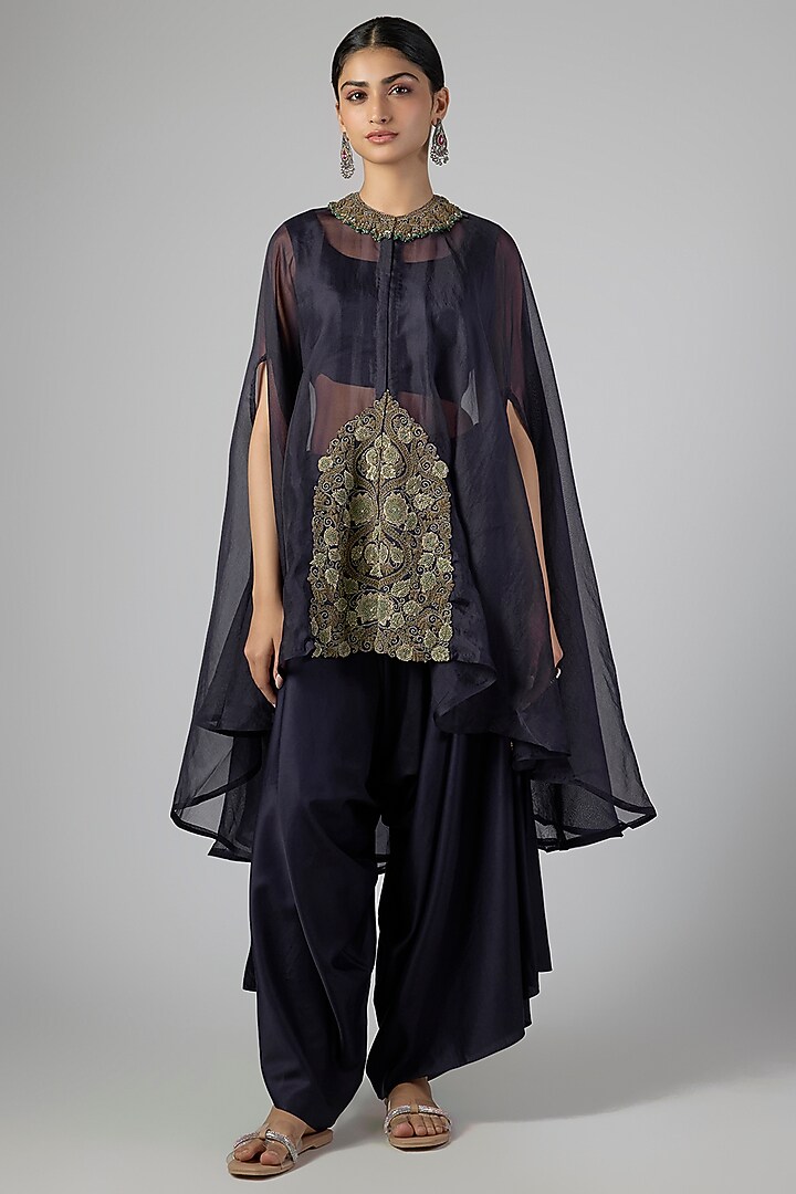 Royal Blue Organza Dori Work Kaftan Set by Prisho at Pernia's Pop Up Shop