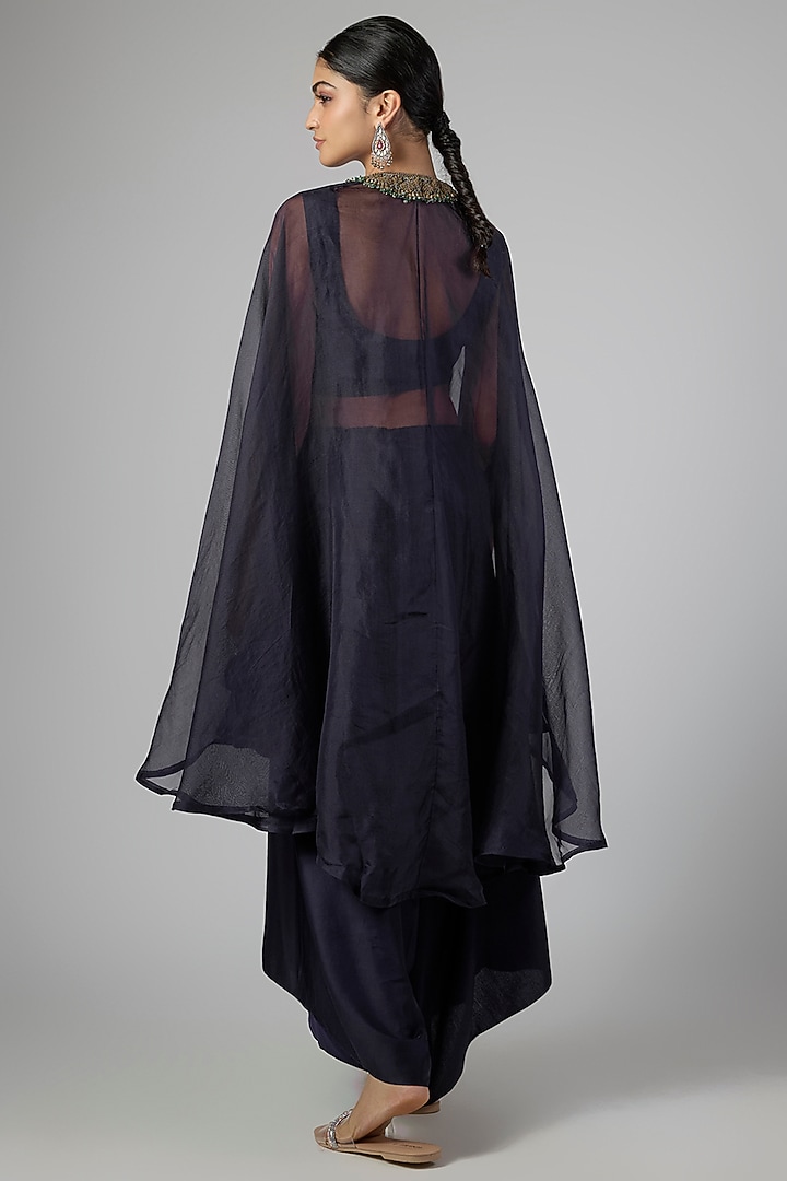 Royal Blue Organza Dori Work Kaftan Set by Prisho at Pernia's Pop Up Shop