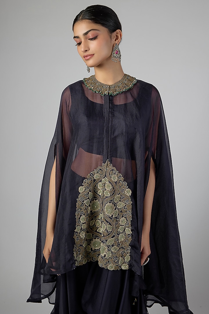 Royal Blue Organza Dori Work Kaftan Set by Prisho at Pernia's Pop Up Shop