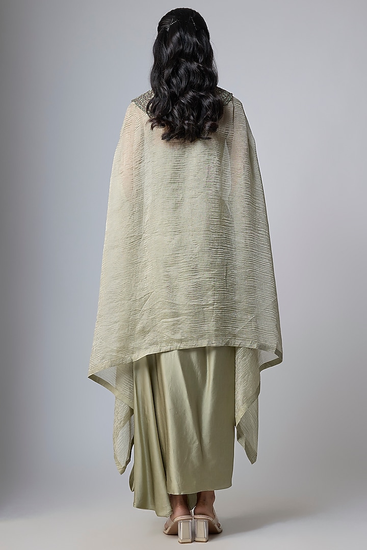 Blush Green Crushed Tissue Kaftan Set by Prisho at Pernia's Pop Up Shop