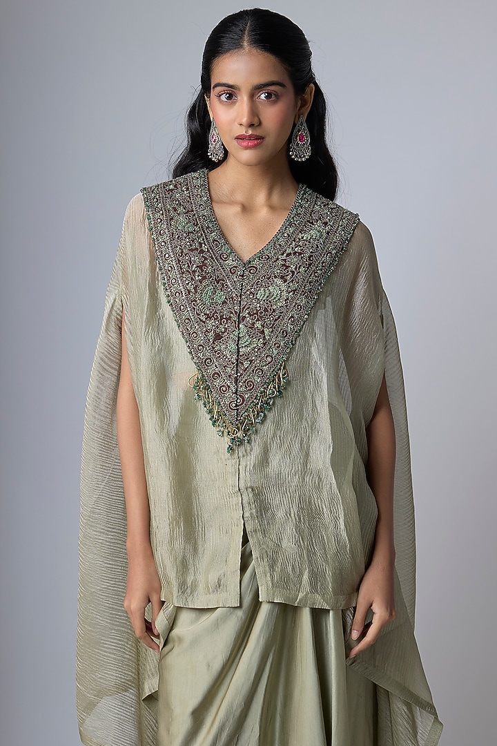Blush Green Crushed Tissue Kaftan Set by Prisho at Pernia's Pop Up Shop