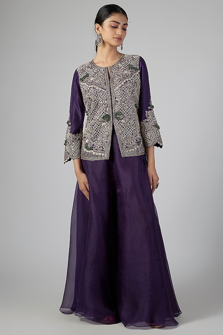Dark Purple Silk Jacket Set by Prisho at Pernia's Pop Up Shop