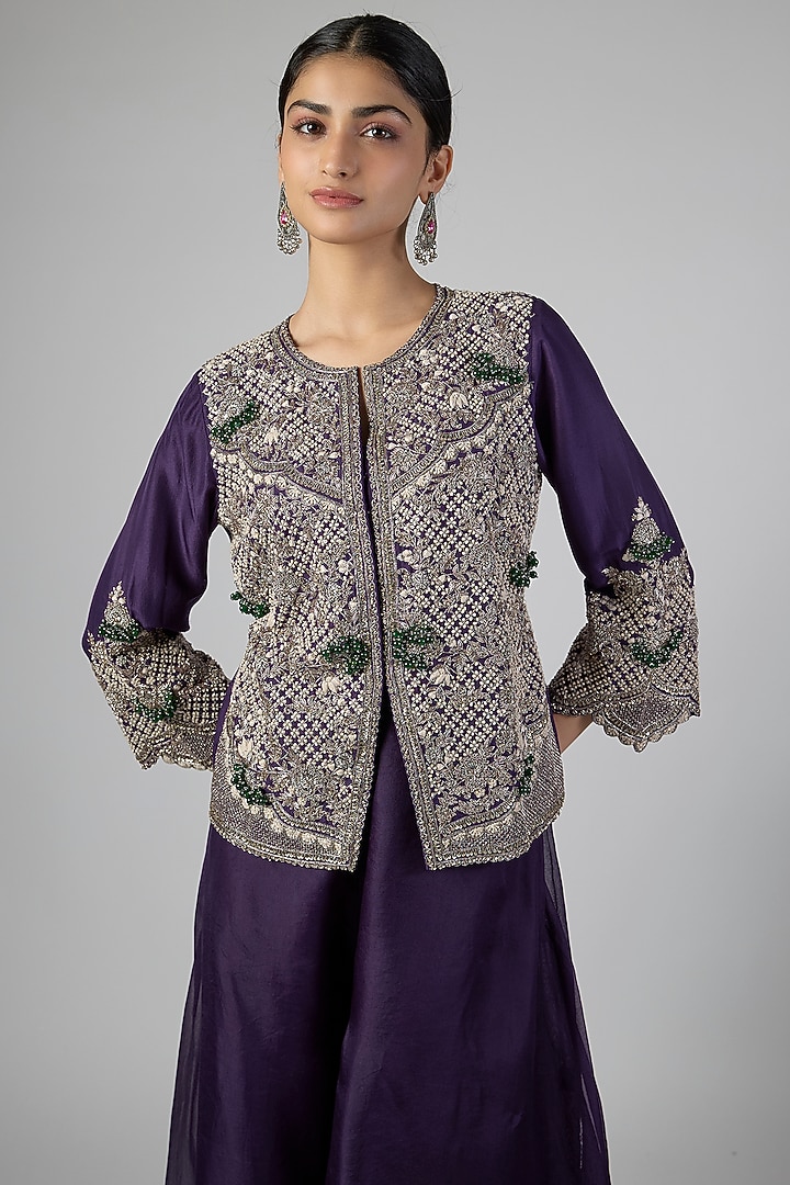 Dark Purple Silk Jacket Set by Prisho at Pernia's Pop Up Shop