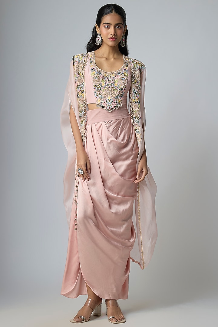 Flamingo Pink Organza Cape Set by Prisho at Pernia's Pop Up Shop