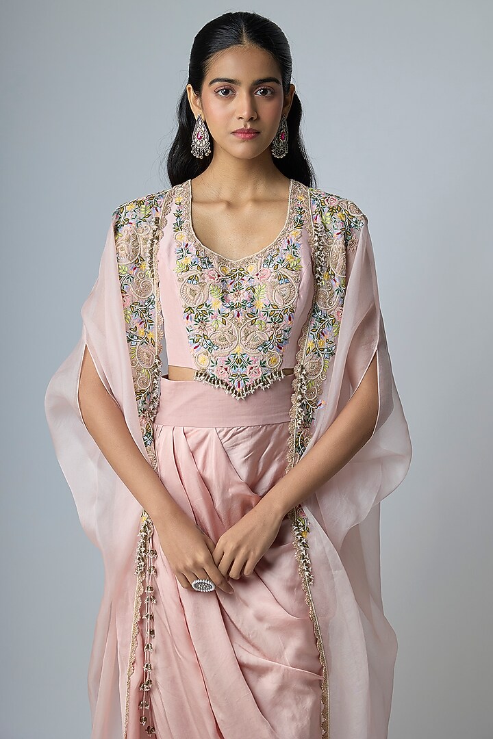 Flamingo Pink Organza Cape Set by Prisho at Pernia's Pop Up Shop