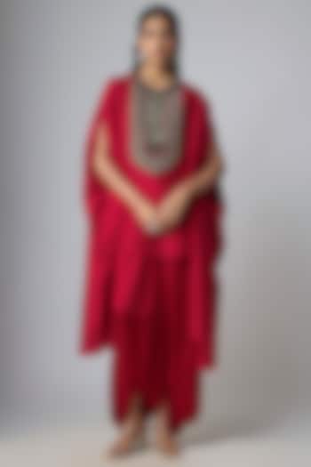 Red Silk Kaftan Set by Prisho at Pernia's Pop Up Shop