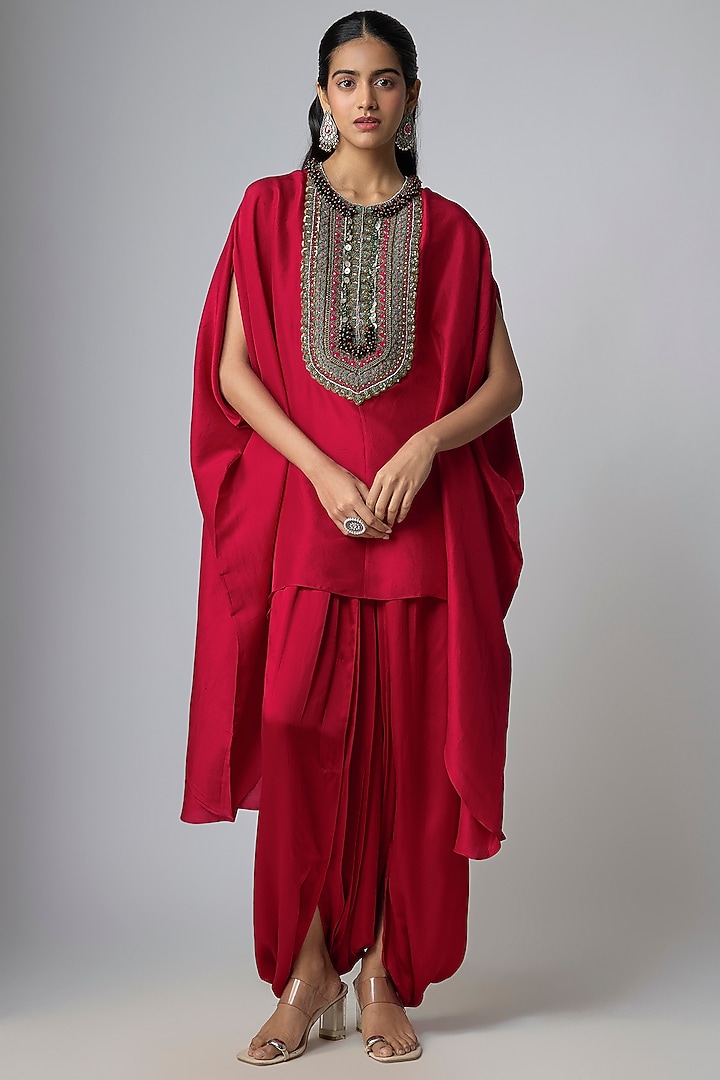 Red Silk Kaftan Set by Prisho at Pernia's Pop Up Shop