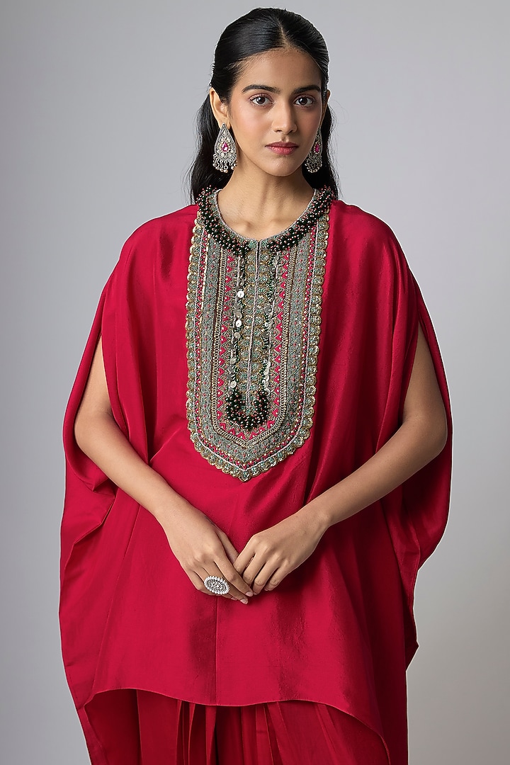 Red Silk Kaftan Set by Prisho at Pernia's Pop Up Shop