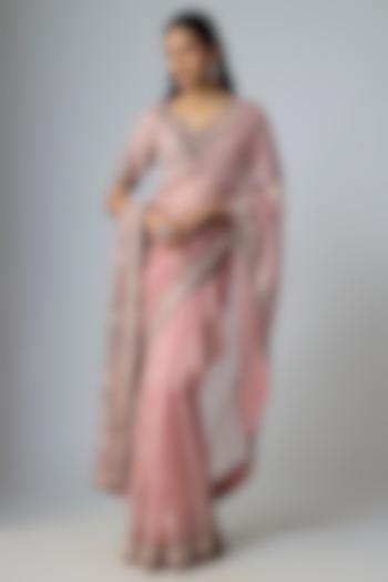 Flamingo Organza Resham Work Reception Saree Set by Prisho at Pernia's Pop Up Shop
