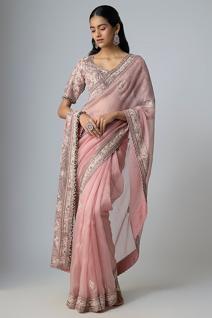 Flamingo Organza Resham Work Reception Saree Set by Prisho at Pernia's Pop Up Shop