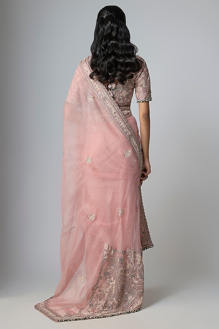 Flamingo Organza Resham Work Reception Saree Set by Prisho at Pernia's Pop Up Shop