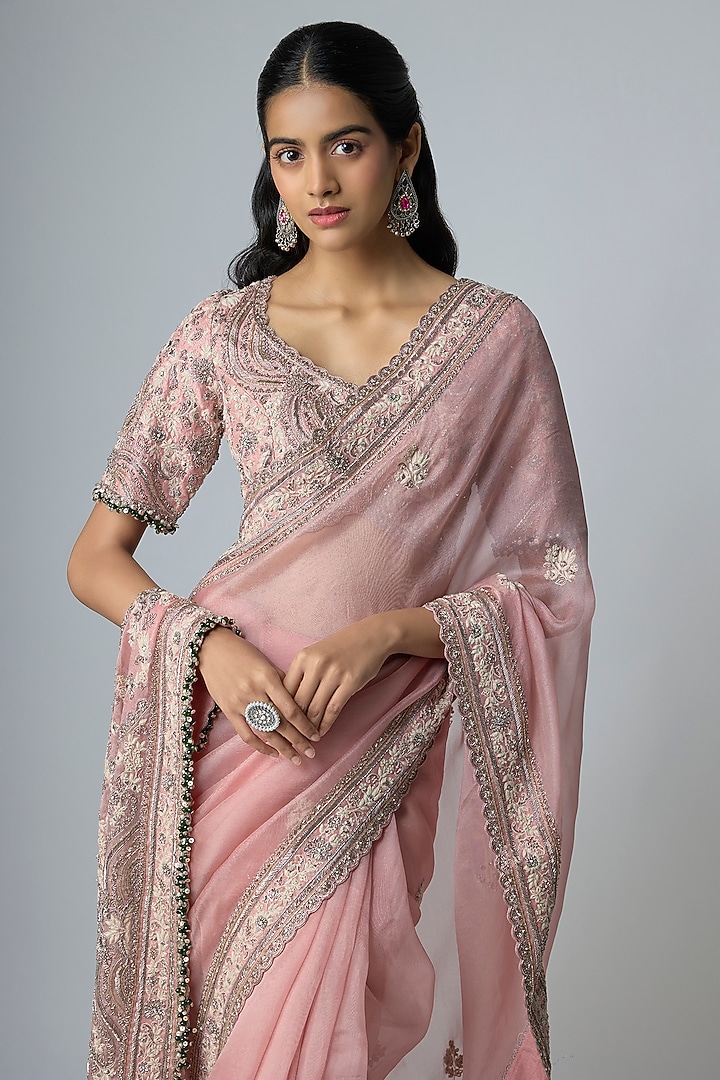 Flamingo Organza Resham Work Reception Saree Set by Prisho at Pernia's Pop Up Shop