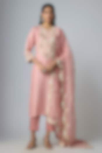 Flamingo Silk Resham Work Kurta Set by Prisho at Pernia's Pop Up Shop