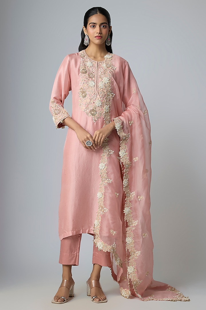 Flamingo Silk Resham Work Kurta Set by Prisho at Pernia's Pop Up Shop