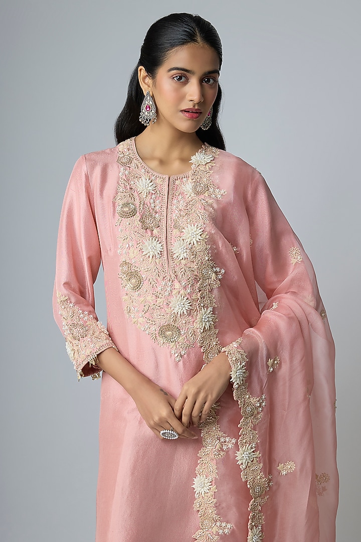 Flamingo Silk Resham Work Kurta Set by Prisho at Pernia's Pop Up Shop