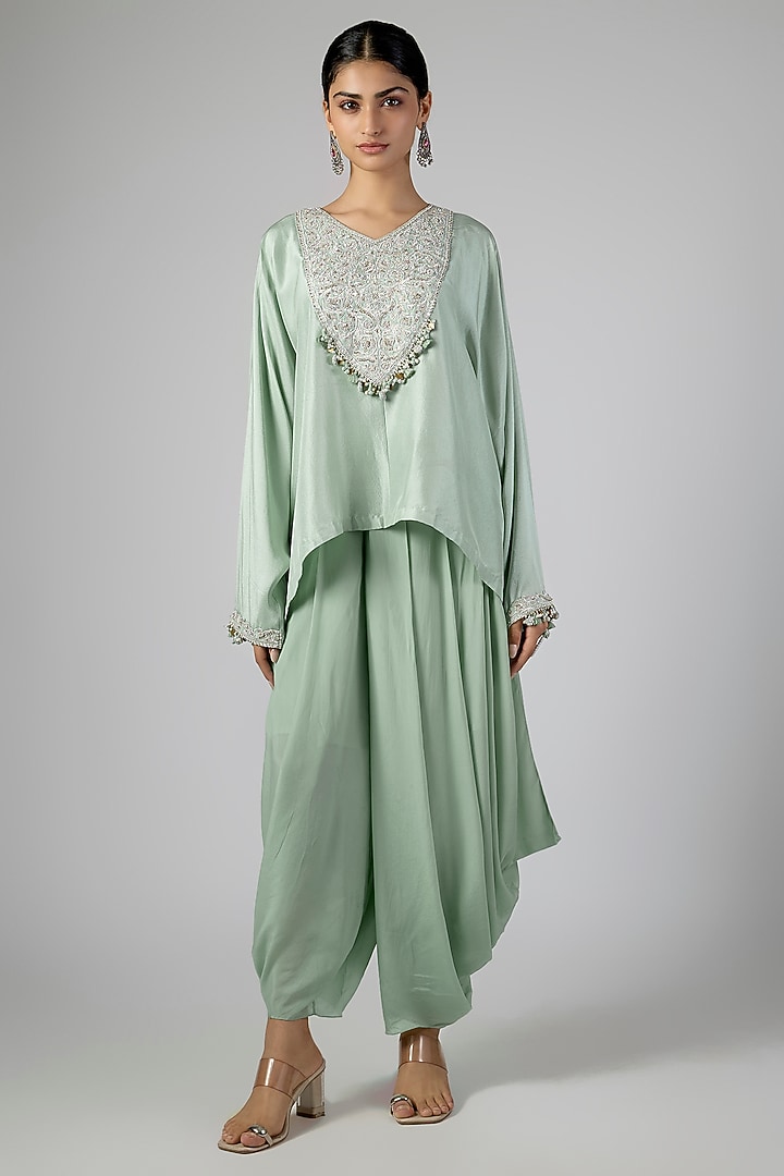 Aqua Silk Pita Work Kaftan Set by Prisho at Pernia's Pop Up Shop