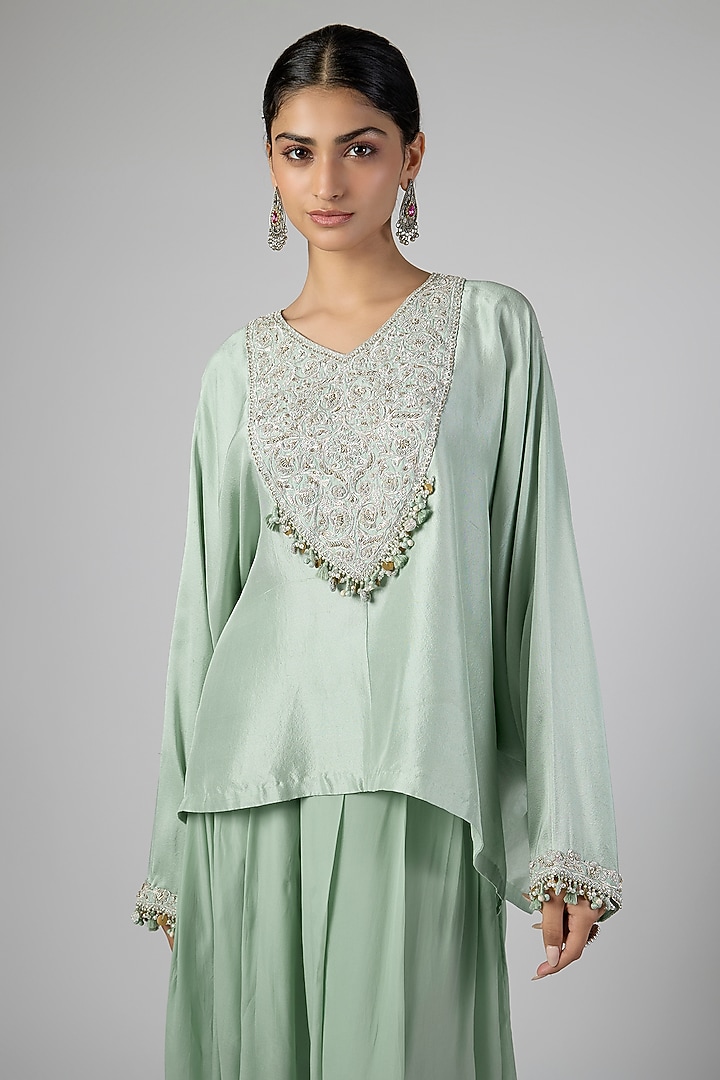 Aqua Silk Pita Work Kaftan Set by Prisho at Pernia's Pop Up Shop