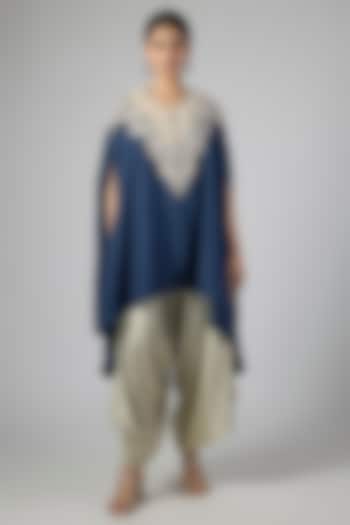 Dark Purple Crushed Silk Resham Work Kaftan Set by Prisho at Pernia's Pop Up Shop