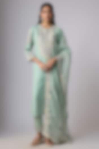 Aqua Silk Resham Work Kurta Set by Prisho at Pernia's Pop Up Shop