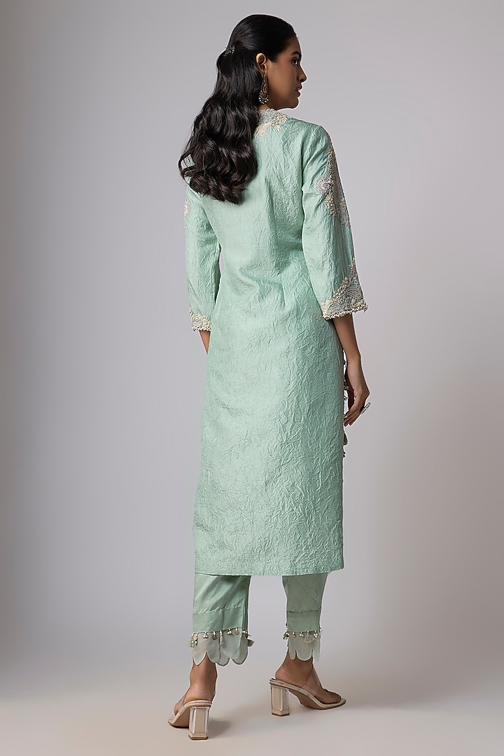 Aqua Silk Resham Work Kurta Set by Prisho at Pernia's Pop Up Shop