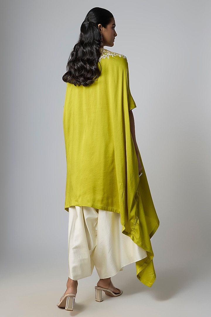 Lime Green Silk Resham Work Kaftan Set by Prisho at Pernia's Pop Up Shop