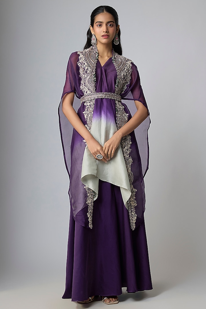 Dark Purple Organza Cape Set by Prisho at Pernia's Pop Up Shop