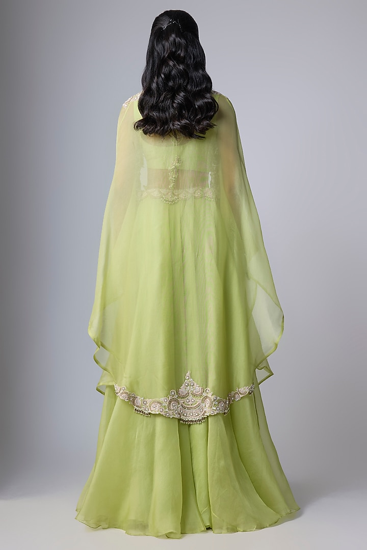 Lime Organza Resham Work Cape Set by Prisho at Pernia's Pop Up Shop
