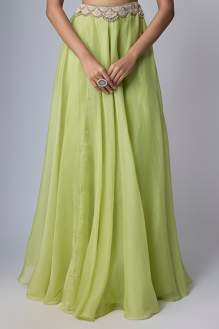 Lime Organza Resham Work Cape Set by Prisho at Pernia's Pop Up Shop