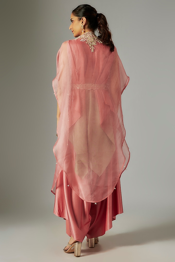Pink Organza Resham Work Cape Set by Prisho at Pernia's Pop Up Shop