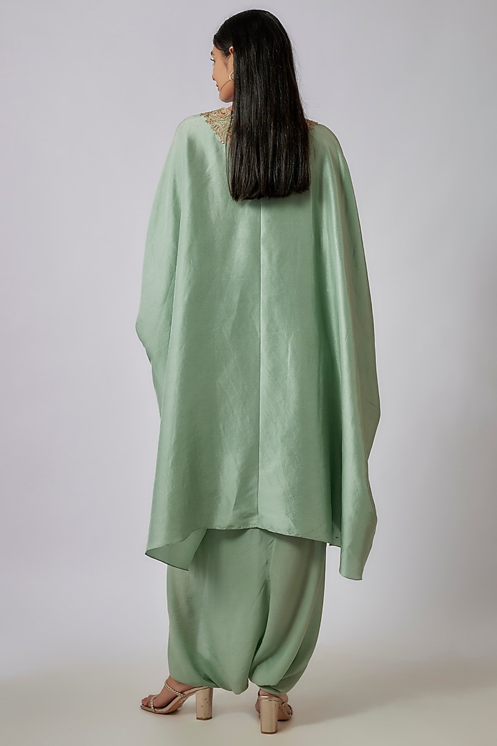 Mint Green Silk Dori Embroidered Kaftan Set by Prisho at Pernia's Pop Up Shop