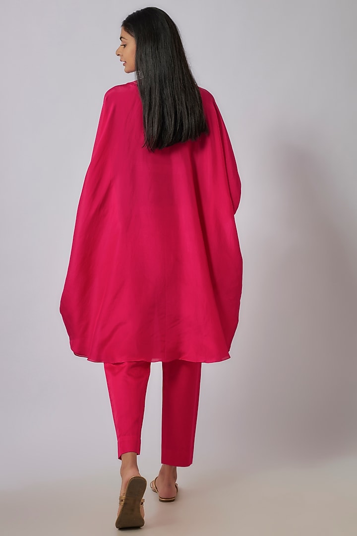 Rani Pink Silk Resham Embroidered Kaftan Set by Prisho at Pernia's Pop Up Shop