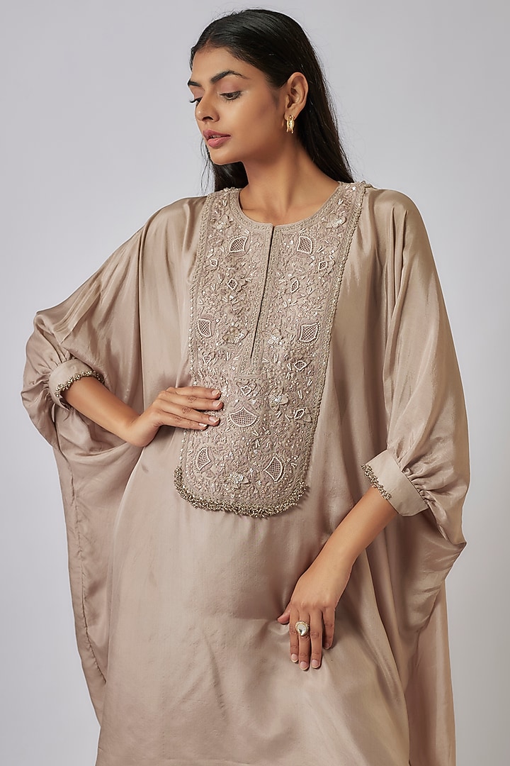 Blush Silk Resham Embroidered Kaftan Set by Prisho at Pernia's Pop Up Shop
